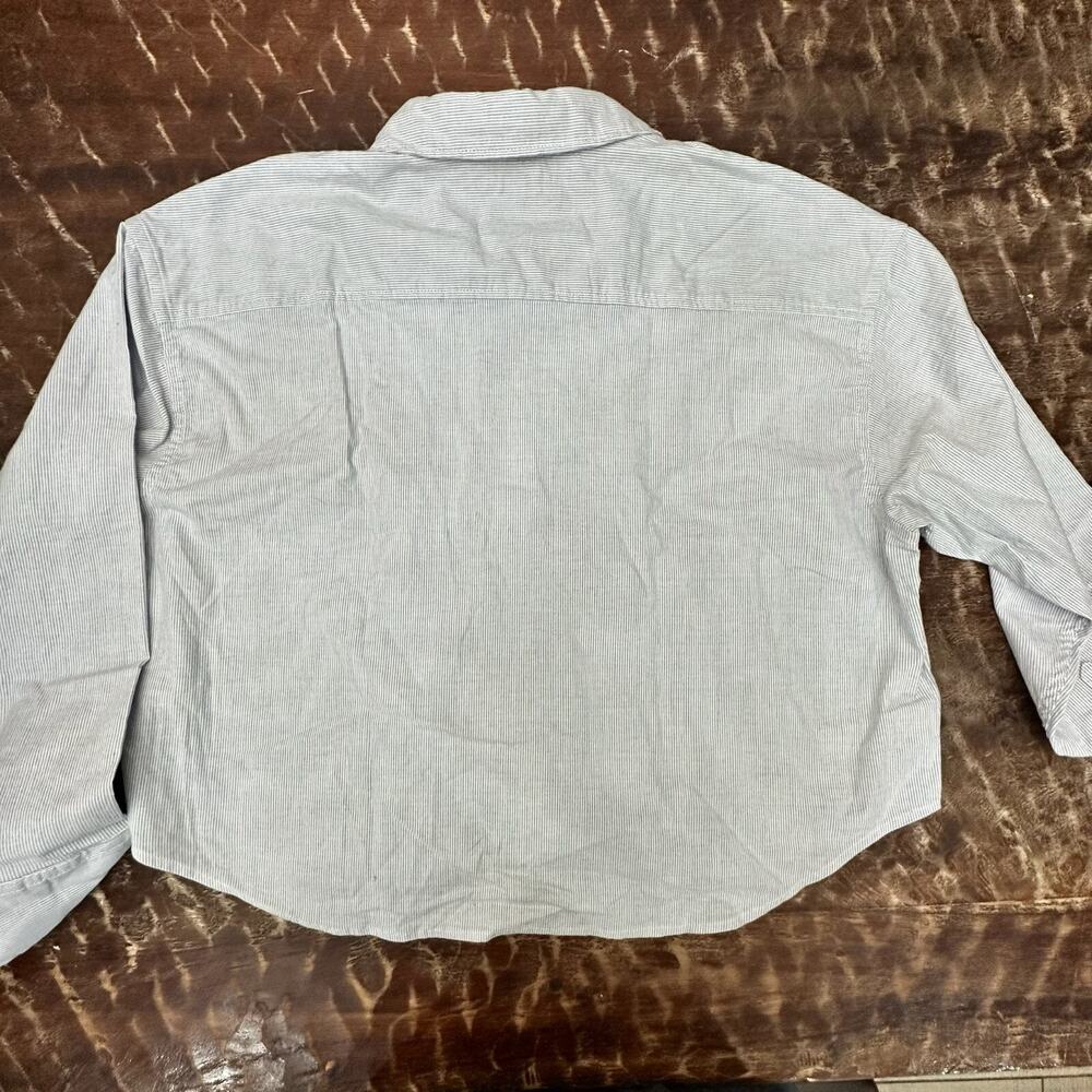 Faherty Stretch Oxford Button Down Shirt Mens Large Blue White Pinstripe Pocket - Picture 4 of 8